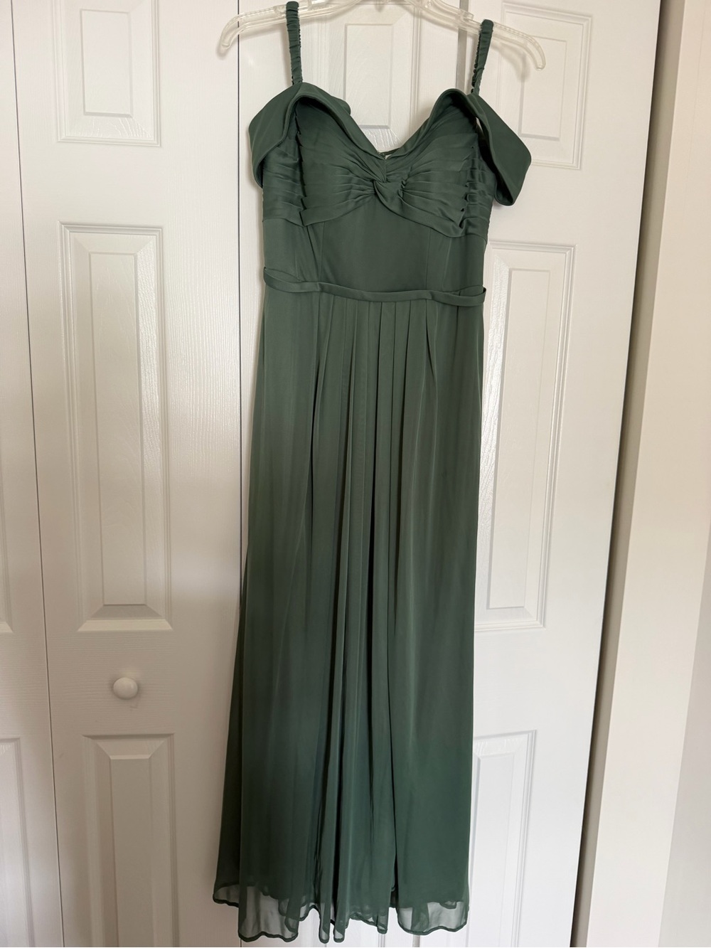 Azazie Dusty Sage Bridesmaid Dress A8 Off Shoulder Chiffon Worn Once